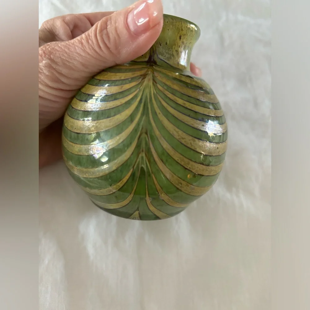 Vintage CZECH‎ green silver glass vase, bohemian art glass.